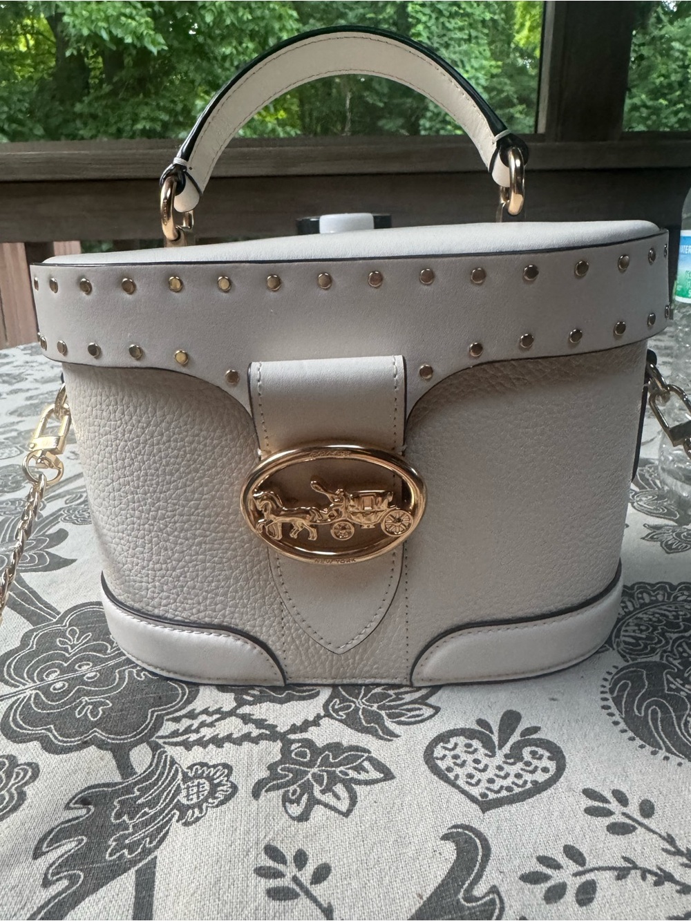 Coach Georgie Gem White Leather Top-Handle Bag with Gold Accent